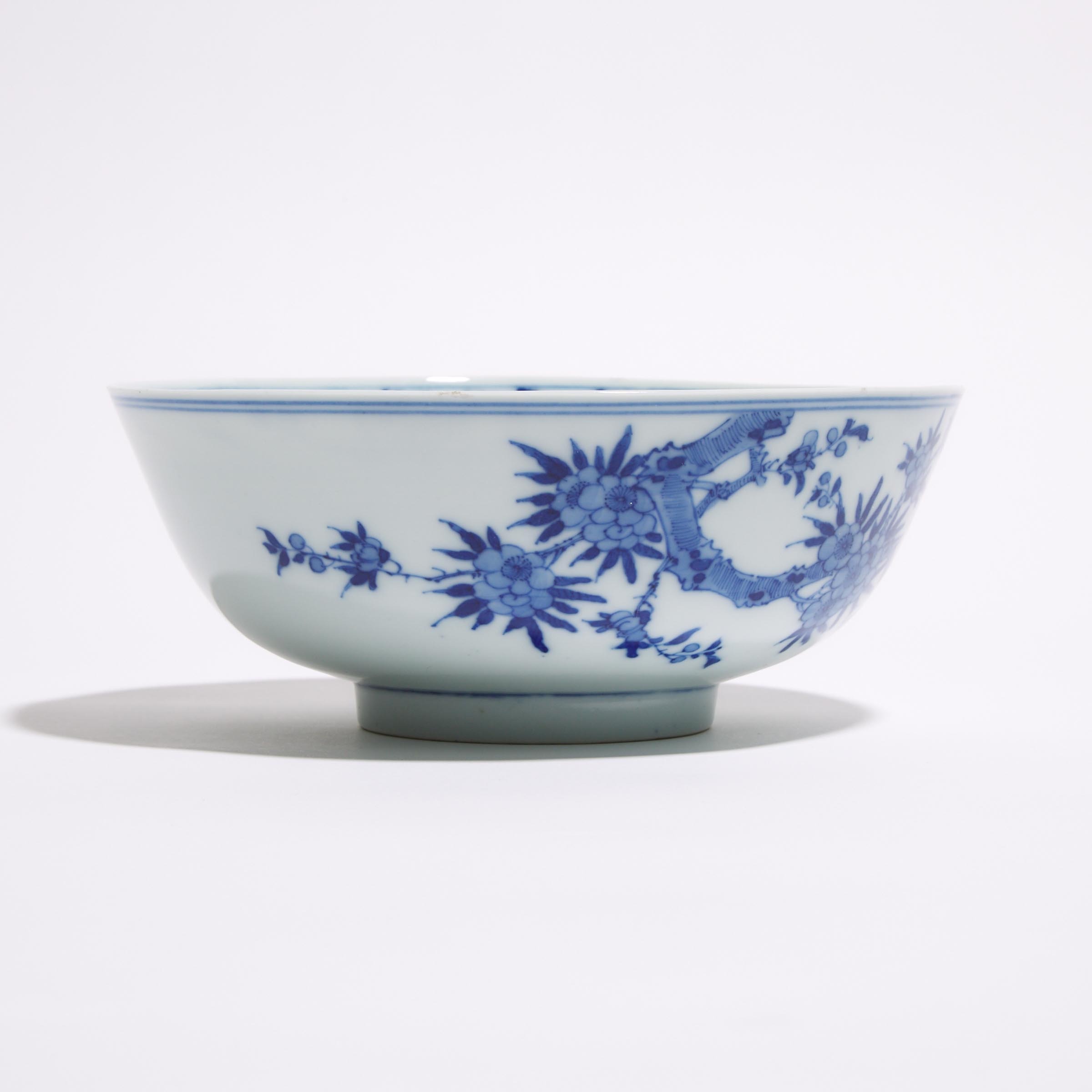 A Blue and White 'Bird and Flower' Bowl, Kangxi Mark, Qianlong Period