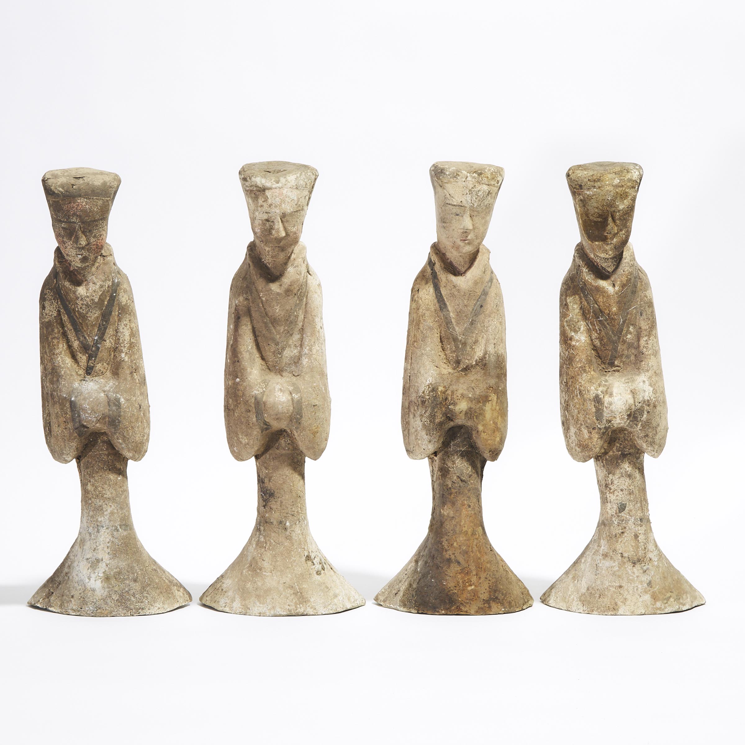 A Group of Four Large Painted Pottery Figures of Attendants, Han Dynasty (206 BC - AD 220)