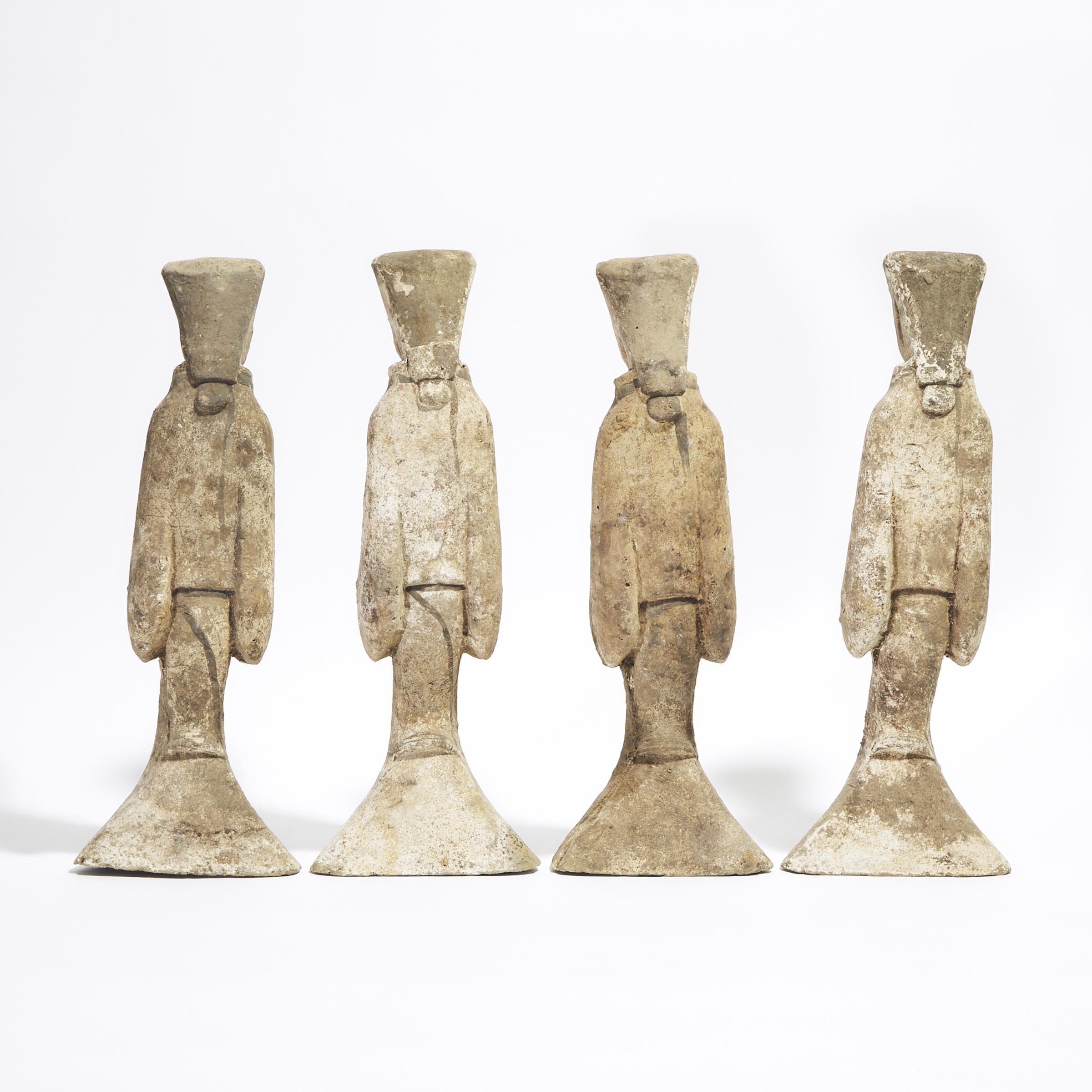 A Group of Four Large Painted Pottery Figures of Attendants, Han Dynasty (206 BC - AD 220)