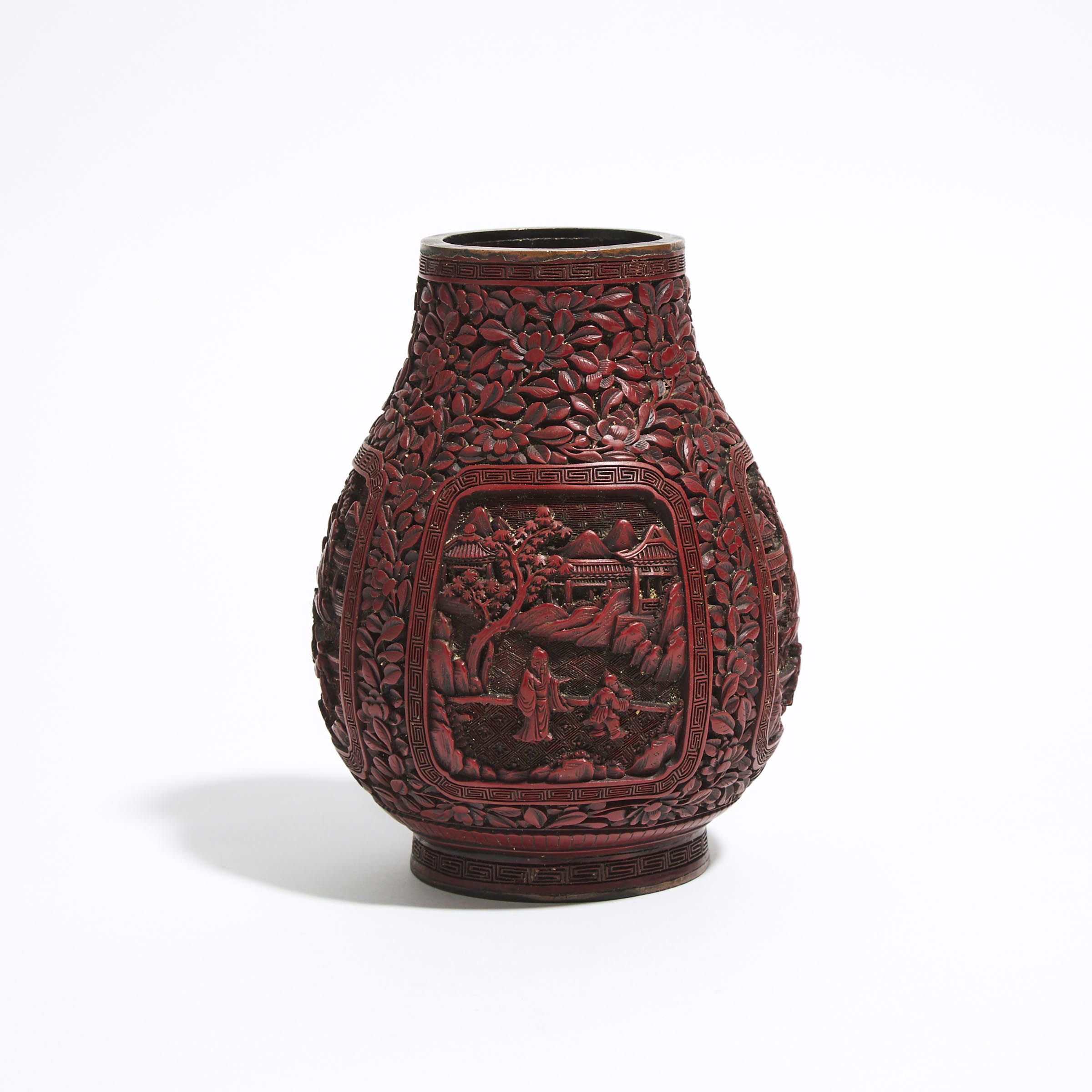 A Chinese Cinnabar Red Lacquer Hu-Form Vase, Qianlong Mark, Late 19th/Early 20th Century