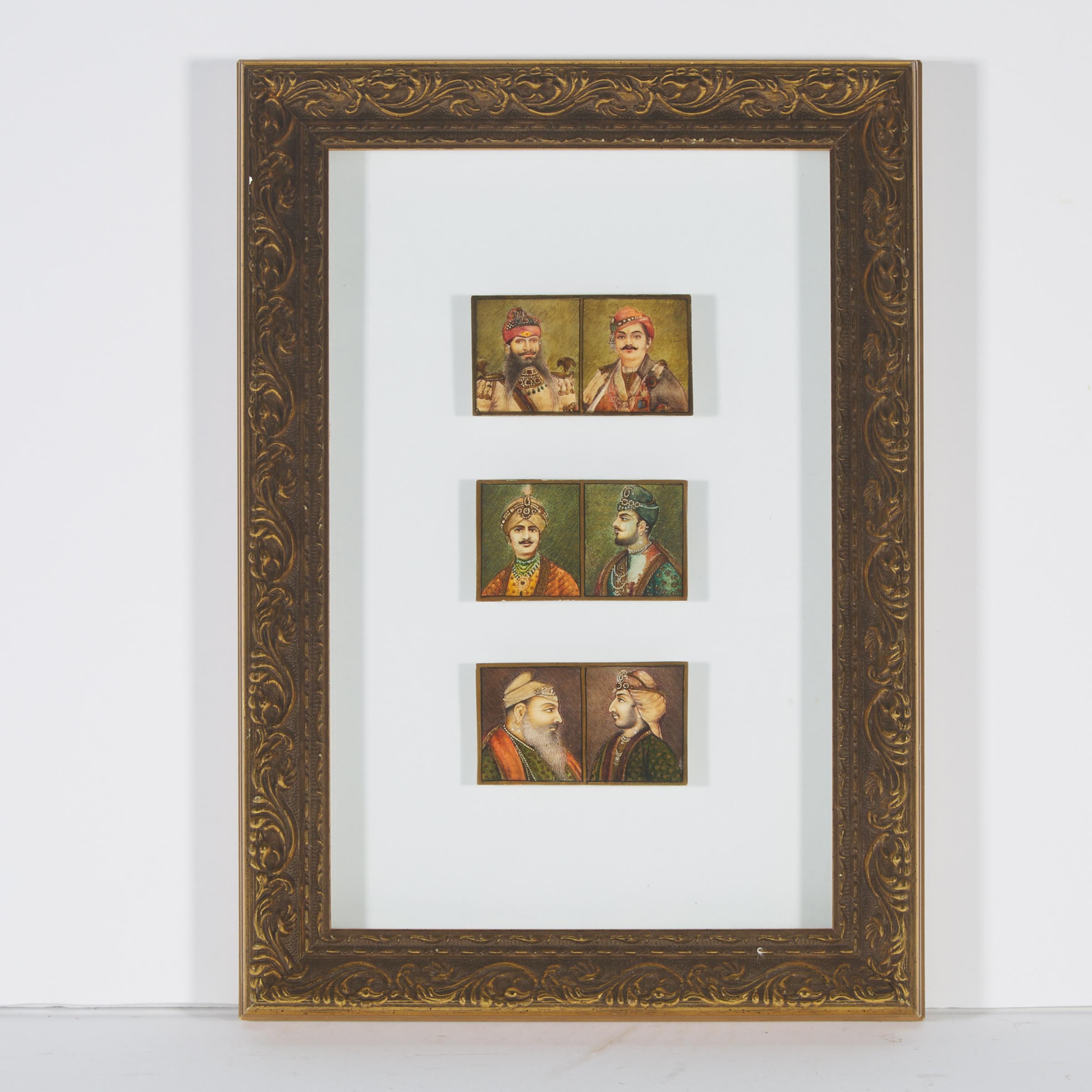 An Ivory Painting of Shah Jahan's Royal Court, Together With a Framed Set of Miniature Portraits on Ivory, Late 19th Century