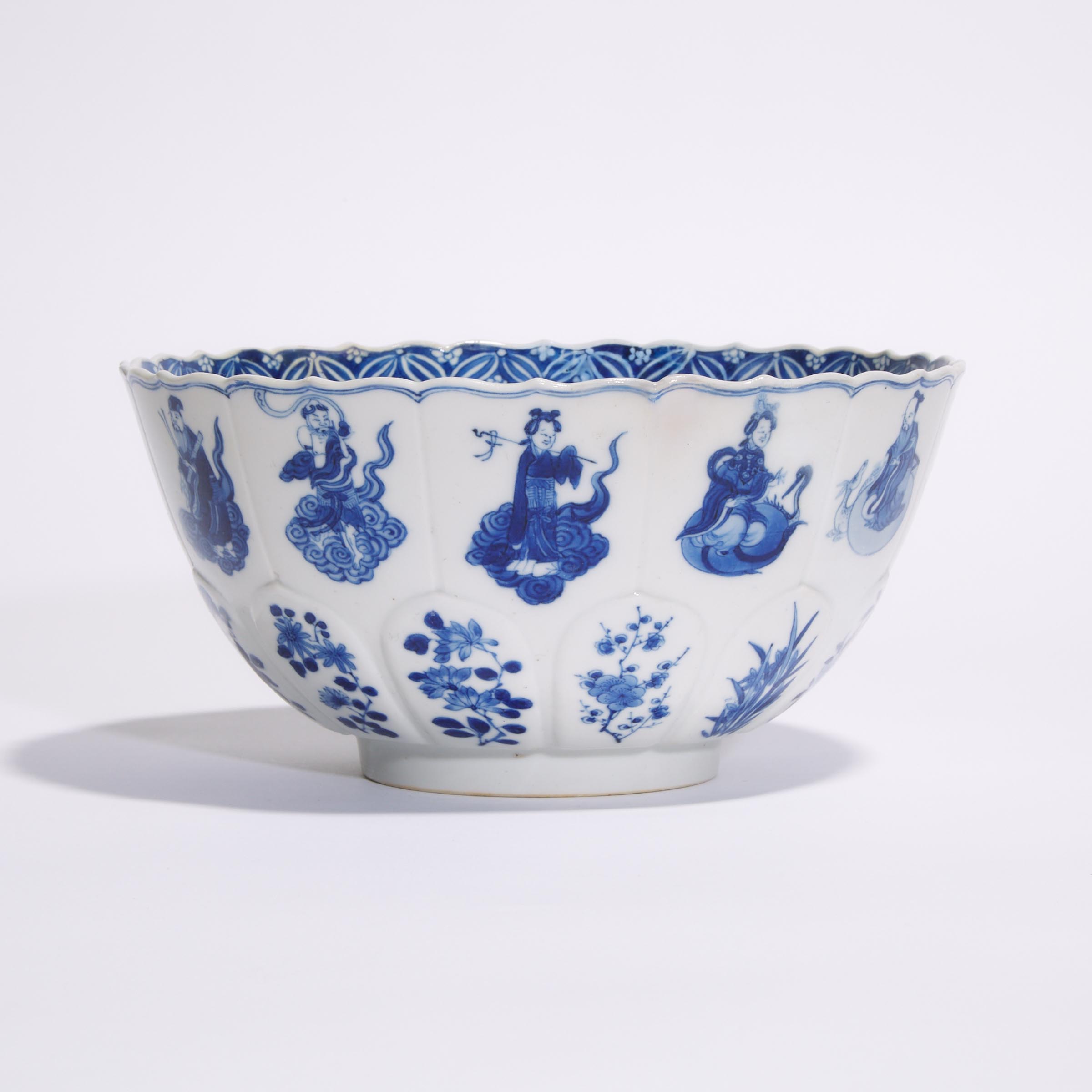 A Blue and White Barbed-Rim 'Immortals' Bowl, Kangxi Period (1662-1722)