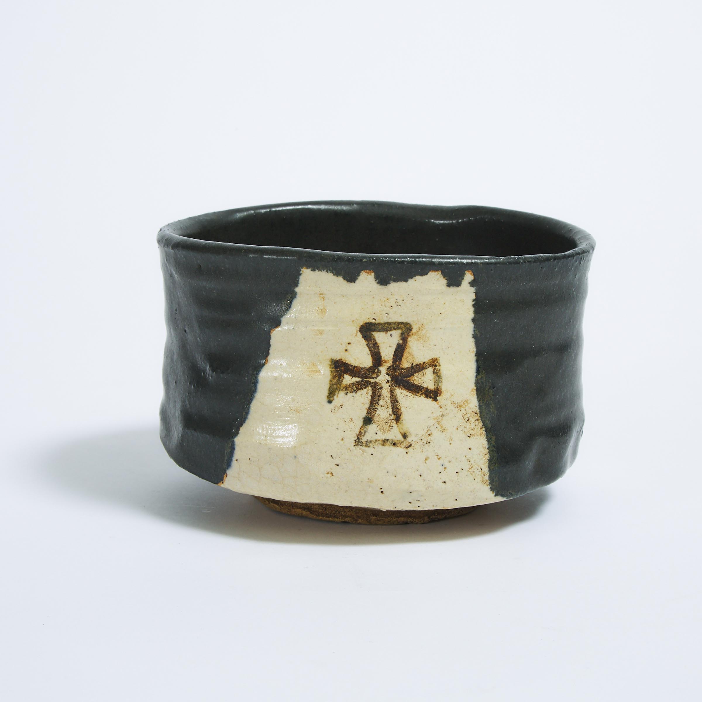 A Rare Black Oribe Tea Bowl (Chawan) with a Christian Cross, Edo Period (1615-1868)