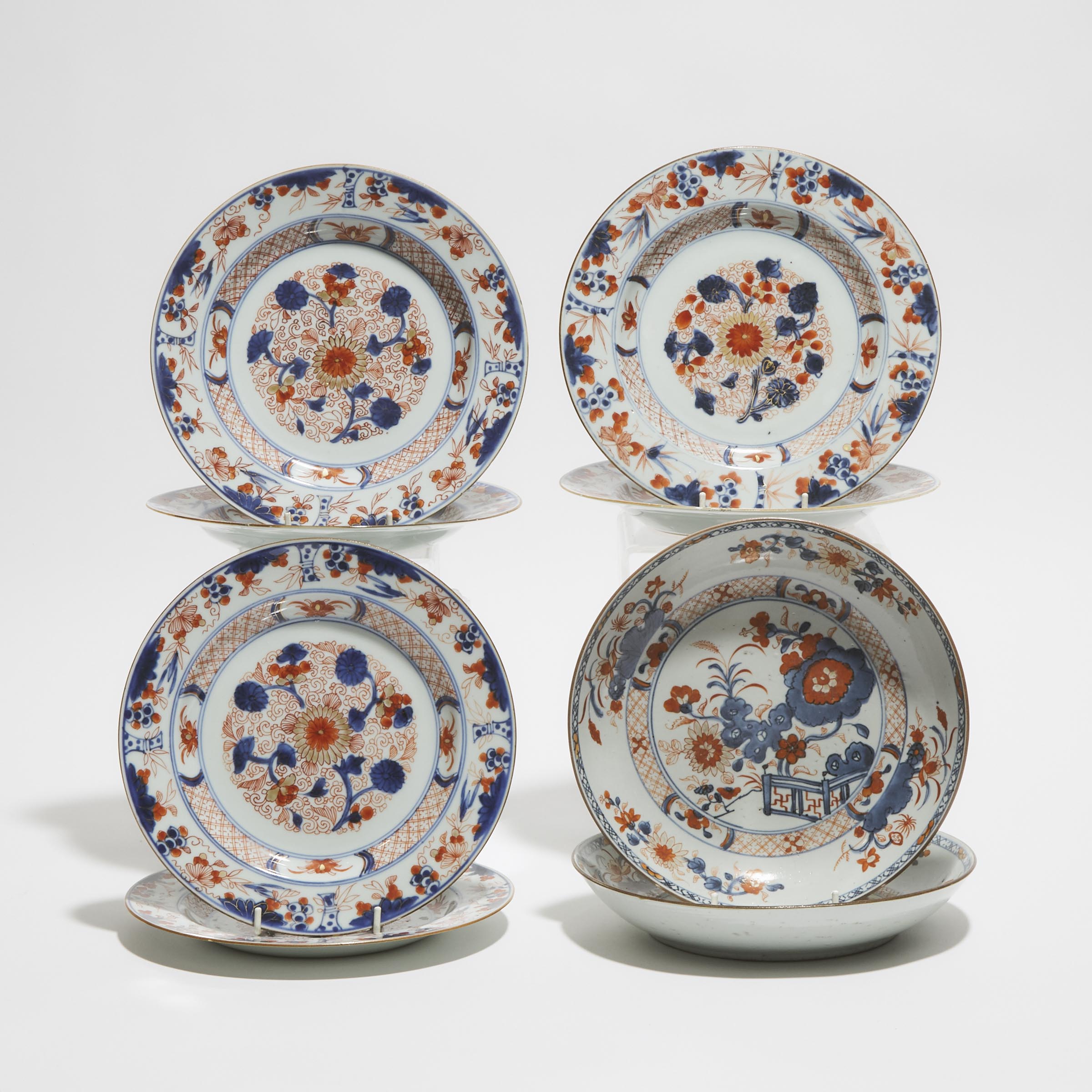 A Set of Six Chinese Imari Plates, Together With a Pair of Dishes