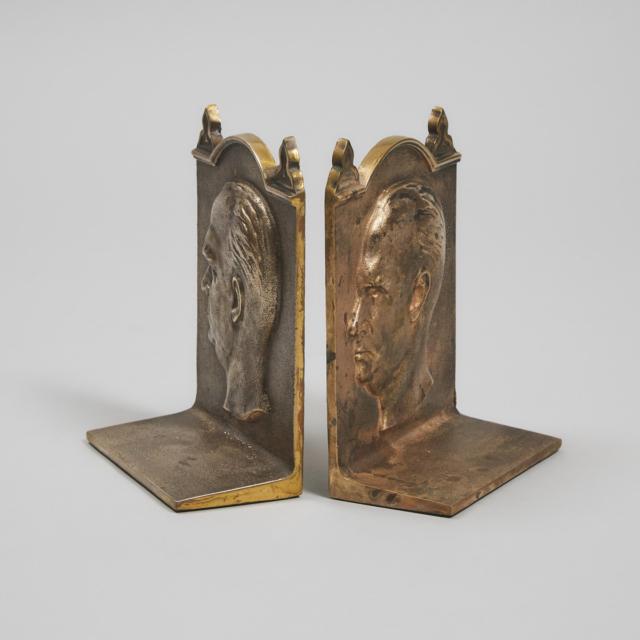 Pair of Prime Minister Arthur Meighen Bronze Bookends, Pritchard & Andrews Co., Ottawa, c.1926