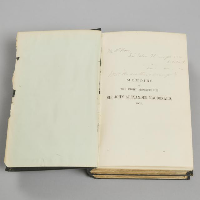 Presentation Copy to Prime Minister John Thompson of Sir Joseph Pope's  MEMOIRS OF THE RIGHT HONOURABLE SIR JOHN A. MACDONALD, 1894