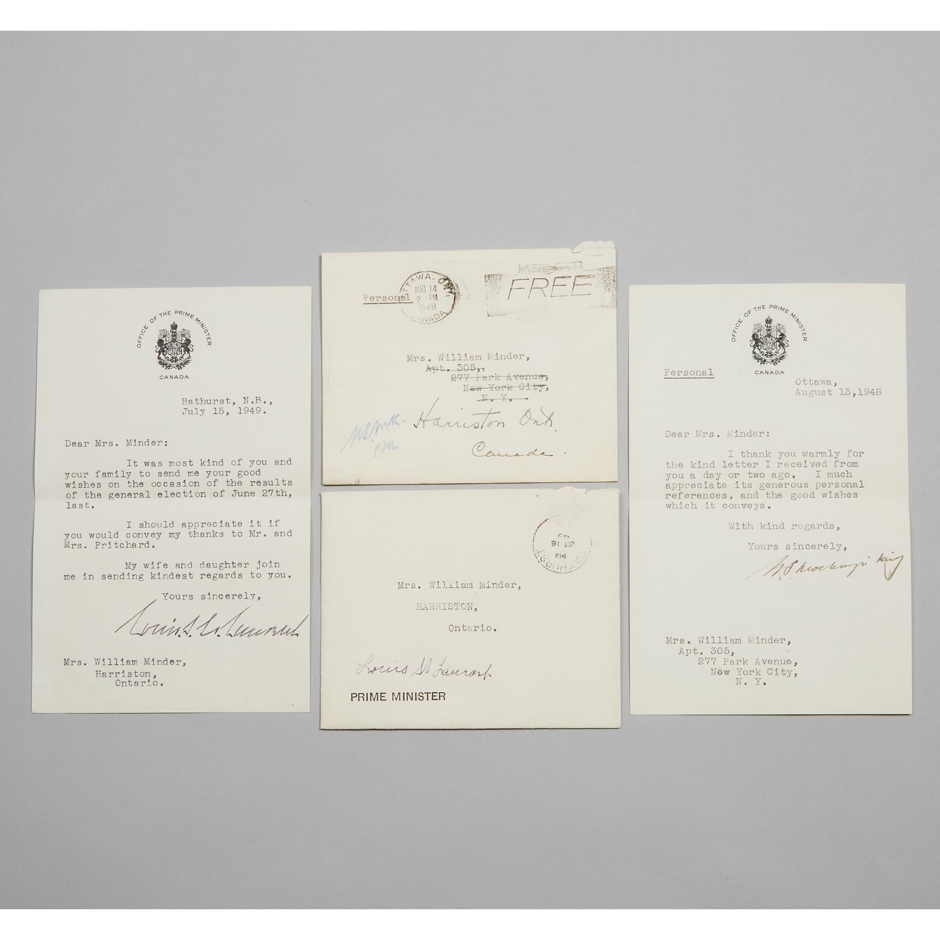 William Lyon Mackenzie King and Louis St. Laurent Signed Notes, 1948 & 49
