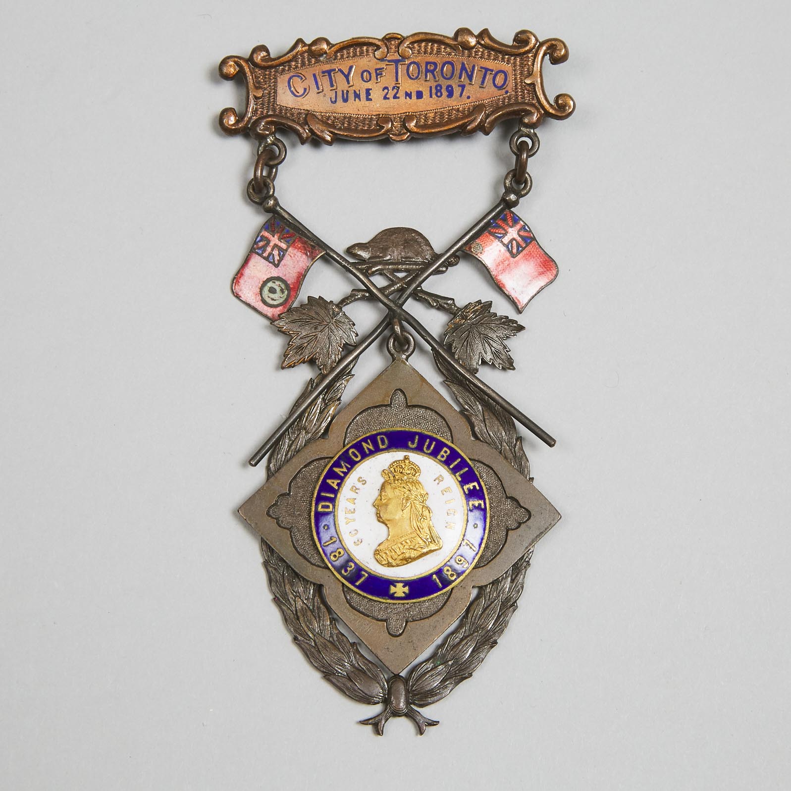 City of Toronto Queen Victoria Diamond Jubilee Commemorative Enamelled Copper Medal, 1897