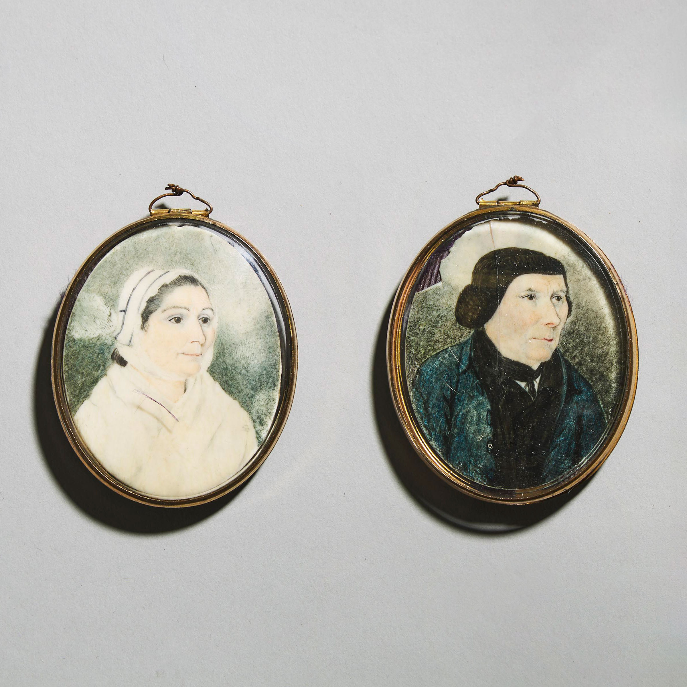 Canadian School Portrait Miniatures of Elizabeth and Jacob Thomas, St. John's, Newfoundland, c.1800