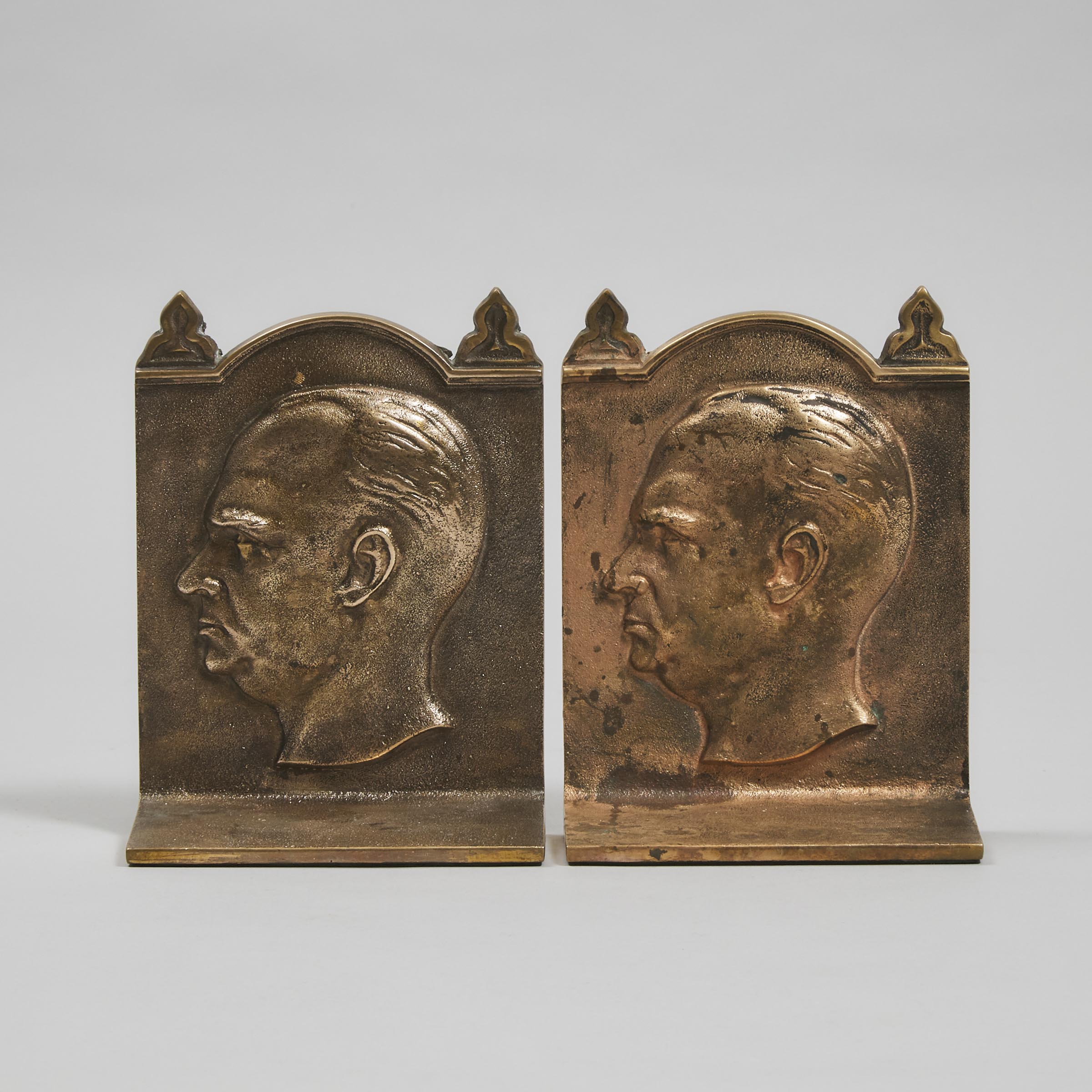 Pair of Prime Minister Arthur Meighen Bronze Bookends, Pritchard & Andrews Co., Ottawa, c.1926