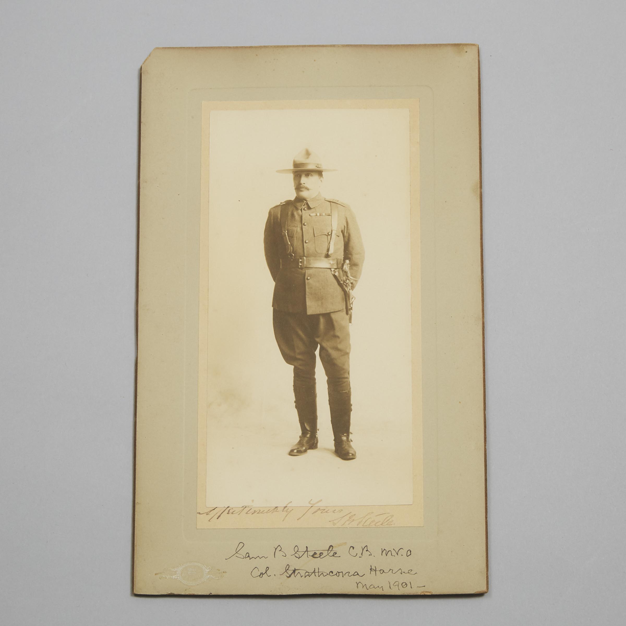 Signed Full Length Portrait of Major General Sir Samuel Benfield (Sam) Steele (1849-1919), William Notman & Son, Phillips Square, Montreal, c.1899