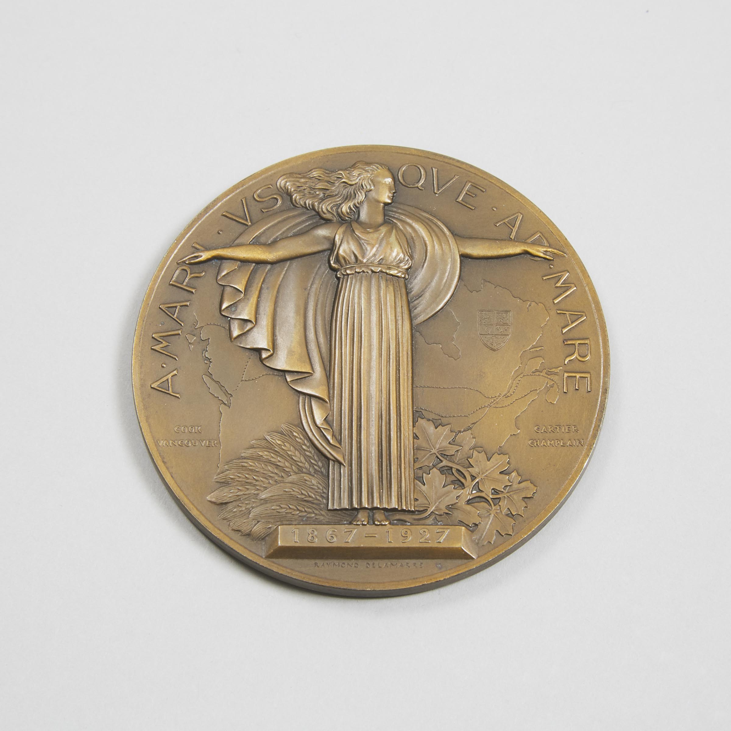 Canadian Confederation Diamond Jubilee Medallion by Raymond Delamarre, 1927 