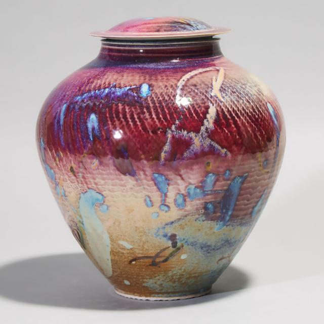 Kayo O'Young (Canadian, b.1950), Purple and Blue Glazed Covered Jar, 1993