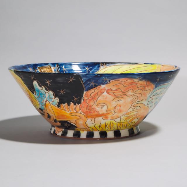 Mike Levy (British), Large Sgraffito Decorated Bowl, 1991