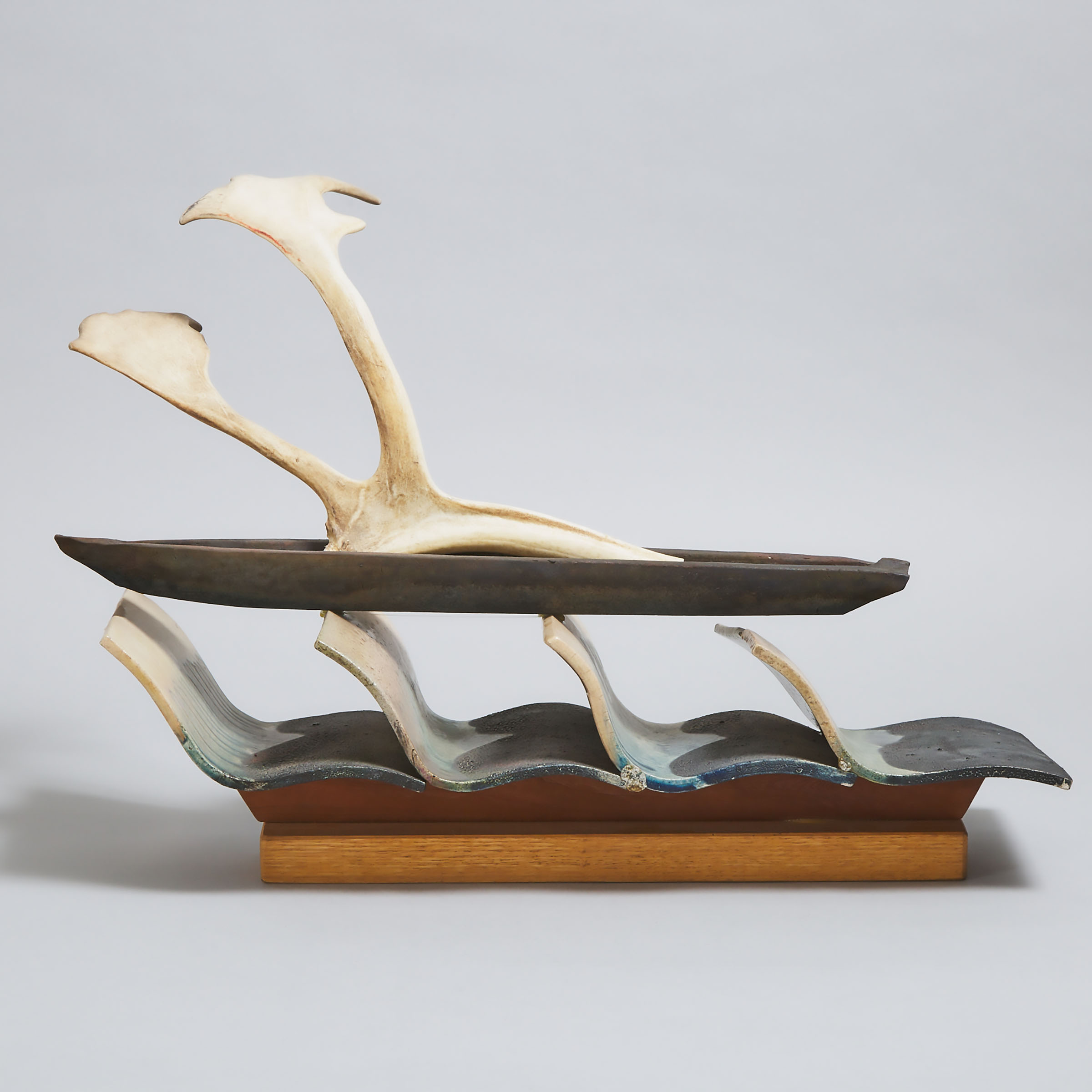Richard and Susan Surette, (Canadian, b.1940 and 1947), Raku Sculpture with Antler, Studio Surette, c.1994