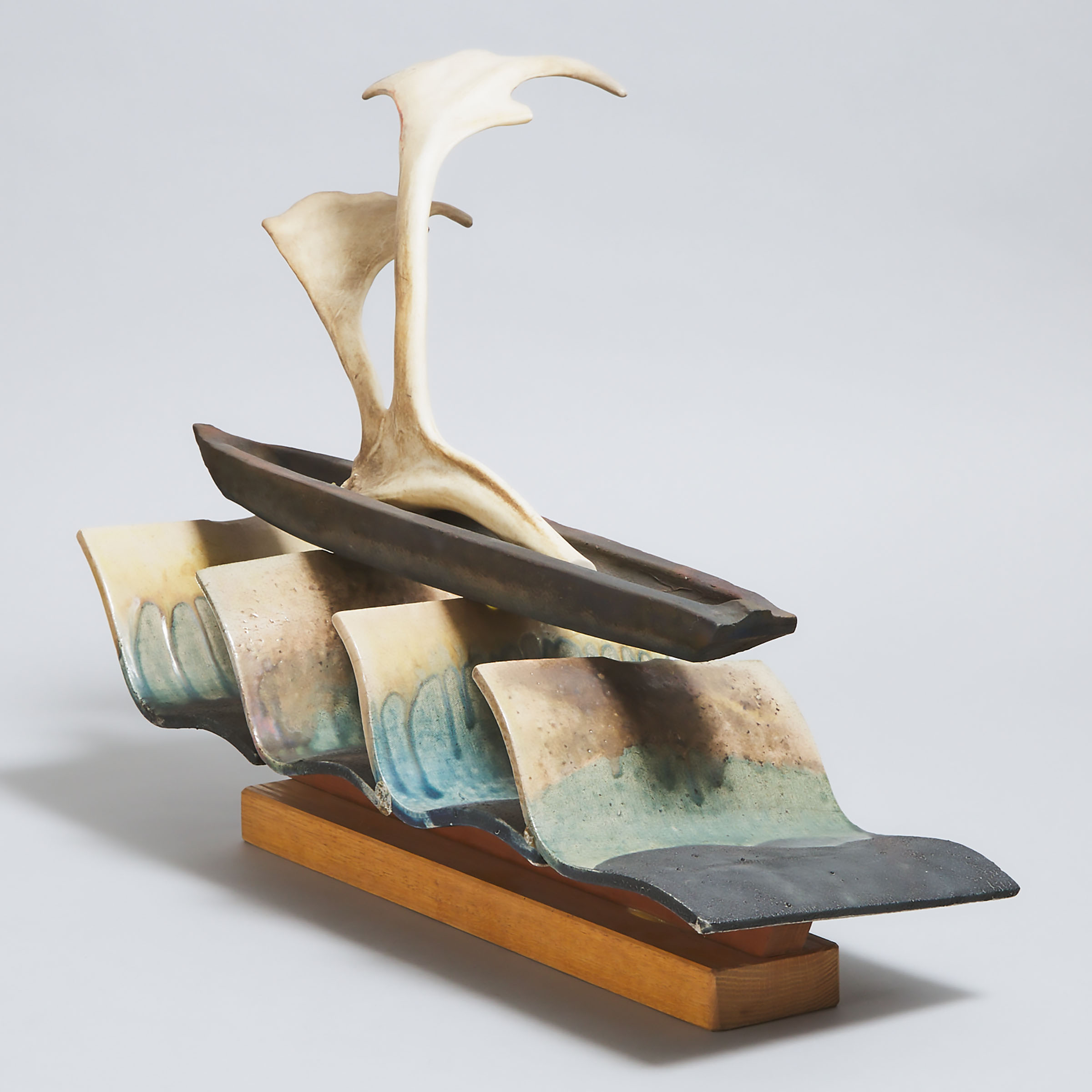 Richard and Susan Surette, (Canadian, b.1940 and 1947), Raku Sculpture with Antler, Studio Surette, c.1994