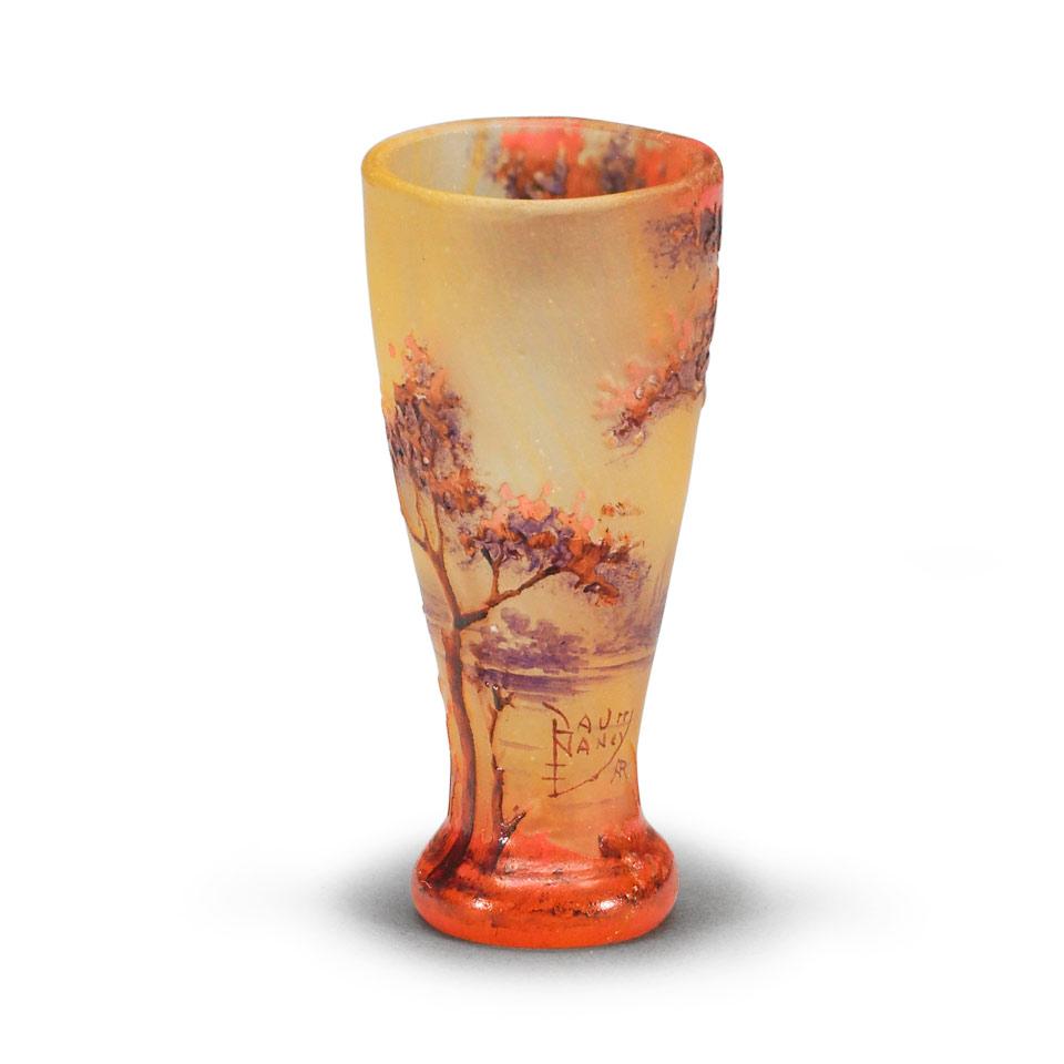 Daum Enameled Cameo Glass Miniature Landscape Vase, c.1900