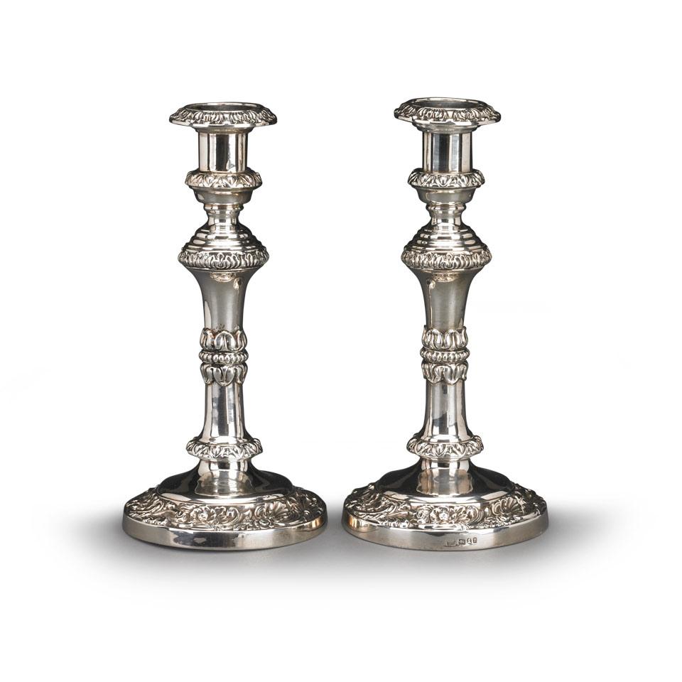Pair of George IV Silver Table Candlesticks, S.C. Younge & Co., Sheffield, 1823
