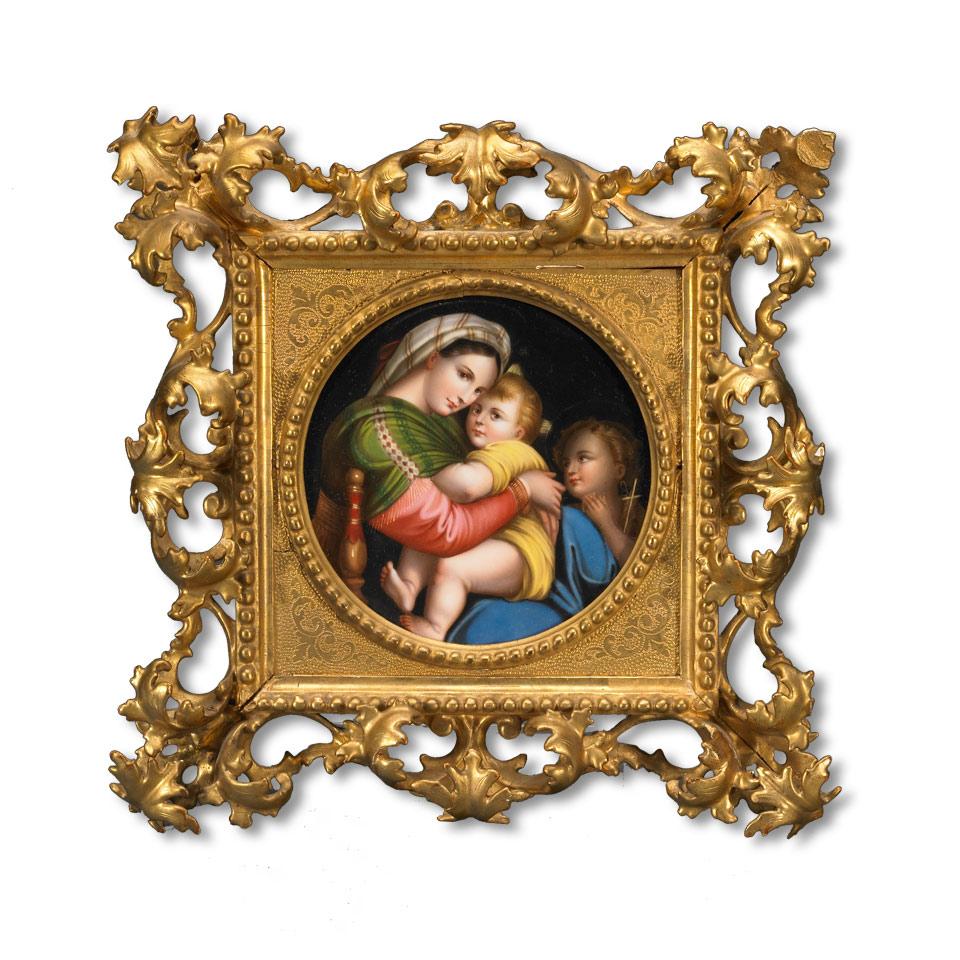 Dresden Circular Plaque of Madonna della Sedia, after Raphael, late 19th century