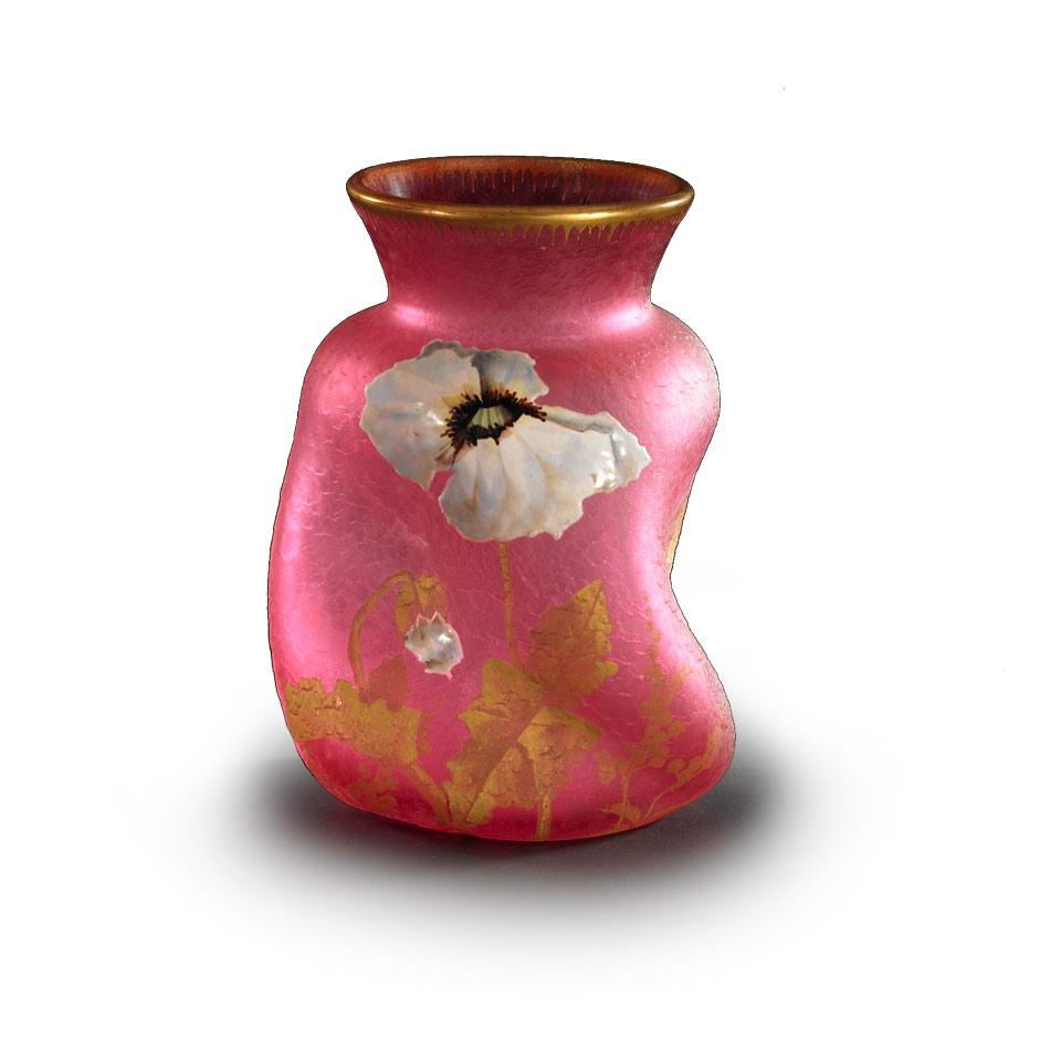 Mont Joye Enameled and Gilt Cameo Glass Vase, c.1900