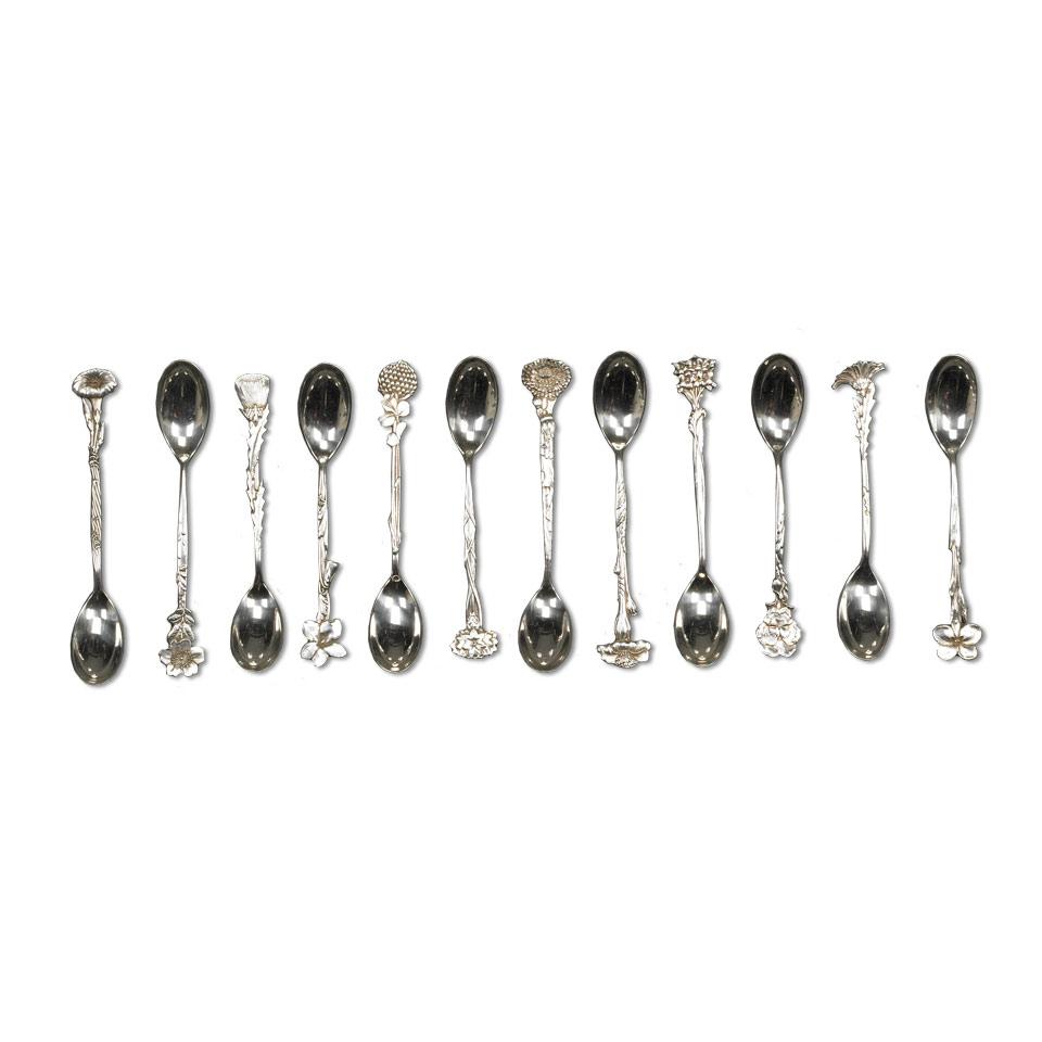 Set of Twelve American Silver Floral Coffee Spoons, Tiffany & Co., New York, N.Y., c.1890-1900