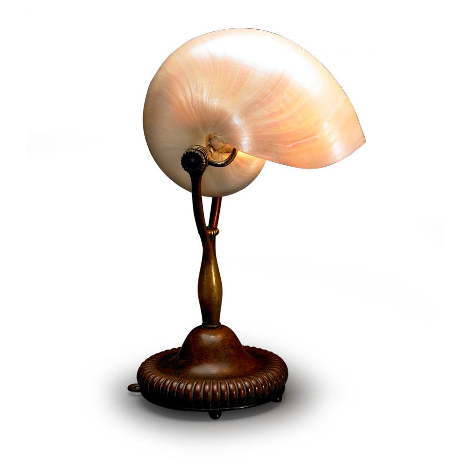 Tiffany Studios Patinated Bronze and Nautilus Shell Desk Lamp, early 20th century