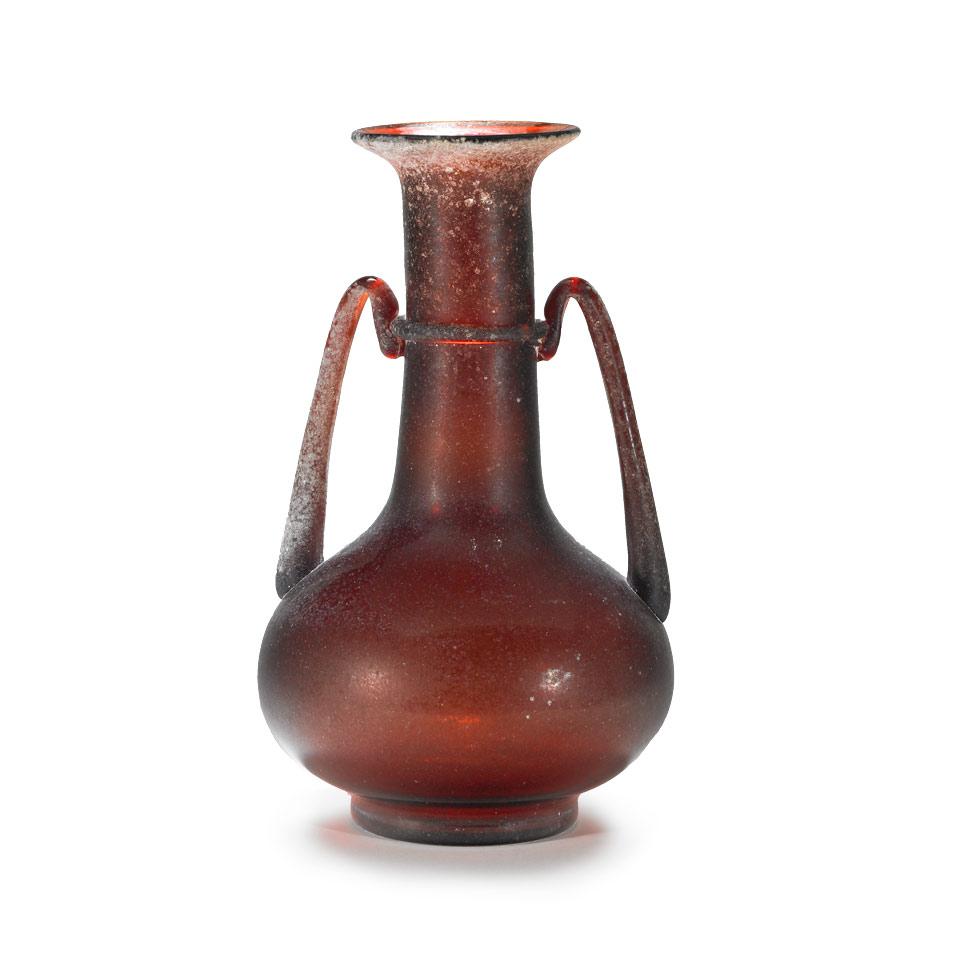 Seguso Scavo Amber Glass Two-Handled Vase, 1980’s