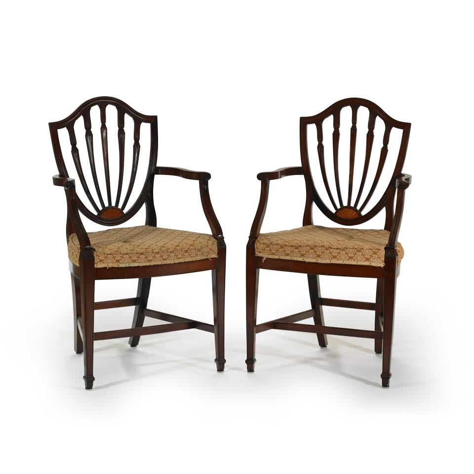 Eight Inlaid Mahogany Shield-Back Dining Chairs