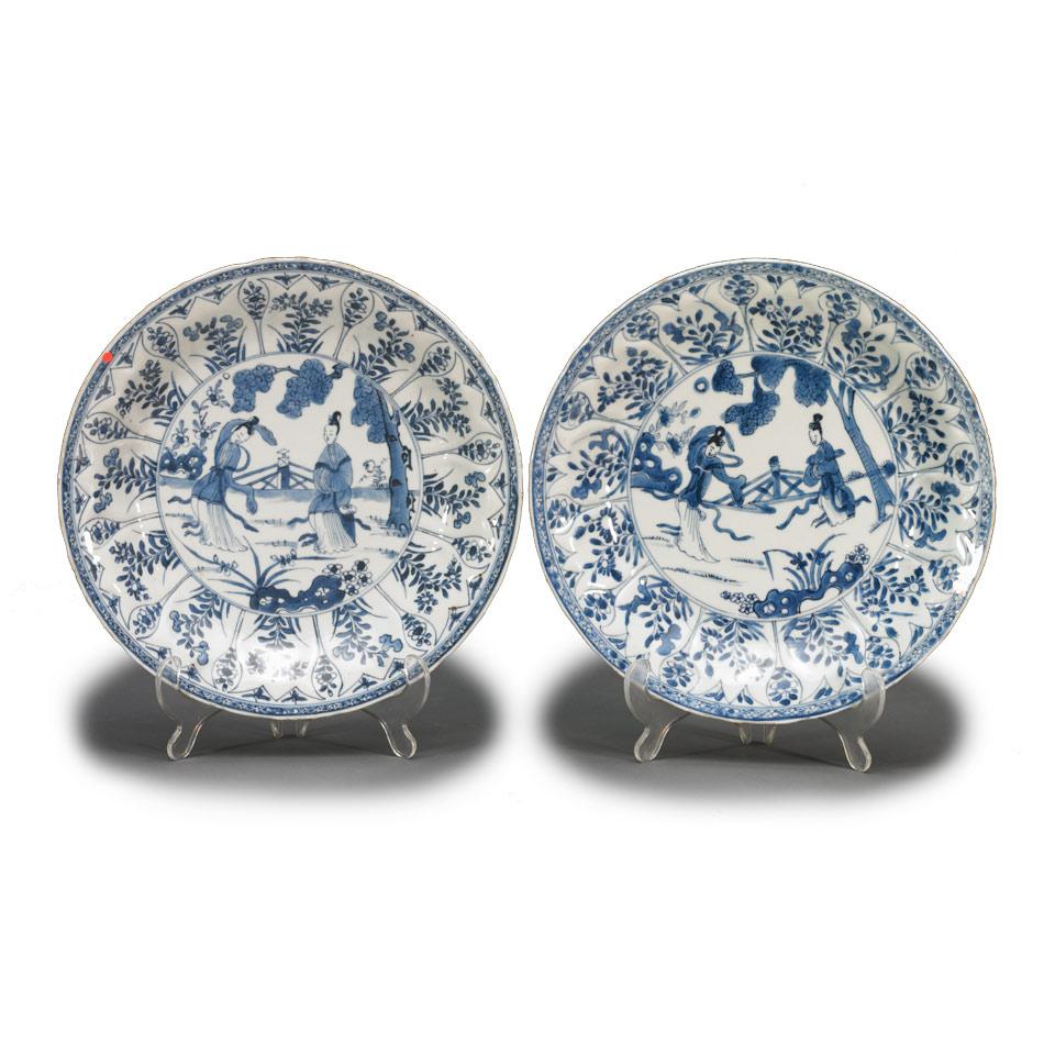 Pair of Export Blue and White Plates