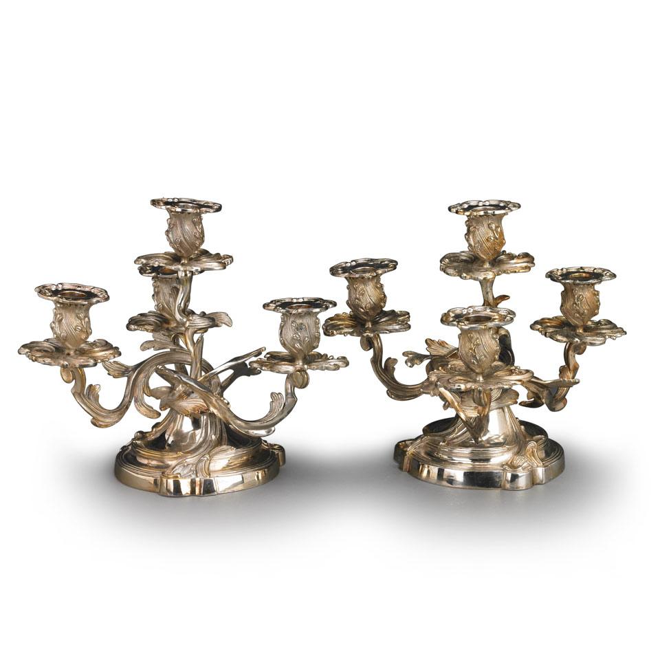 Pair of French Silvered Bronze Four-Light Candelabra, late 19th century