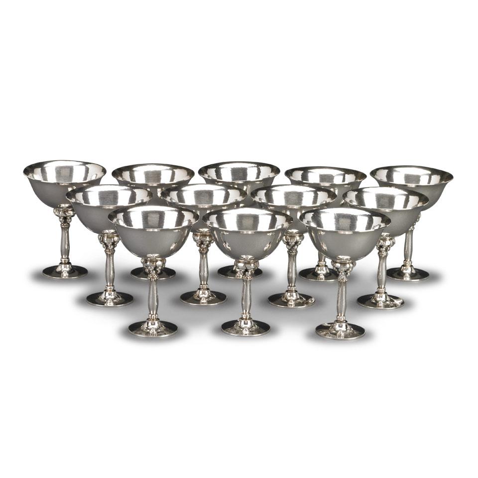 Twelve Danish Silver Goblets, #479A, Harald Nielsen for Georg Jensen, Copenhagen, post-1945