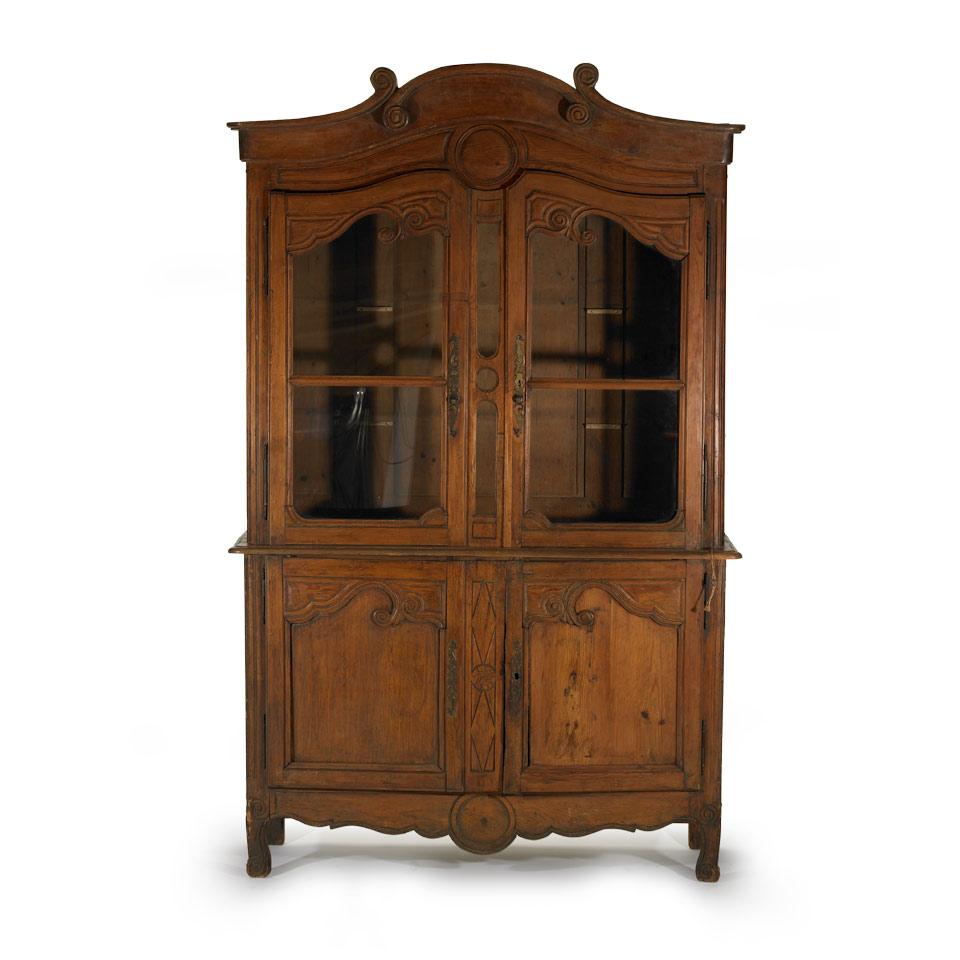 French Provincial Carved Pine Glazed Cabinet