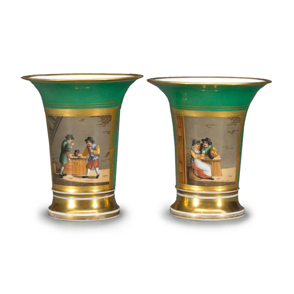 Pair of Paris Porcelain Green Ground Vases, late 19th century