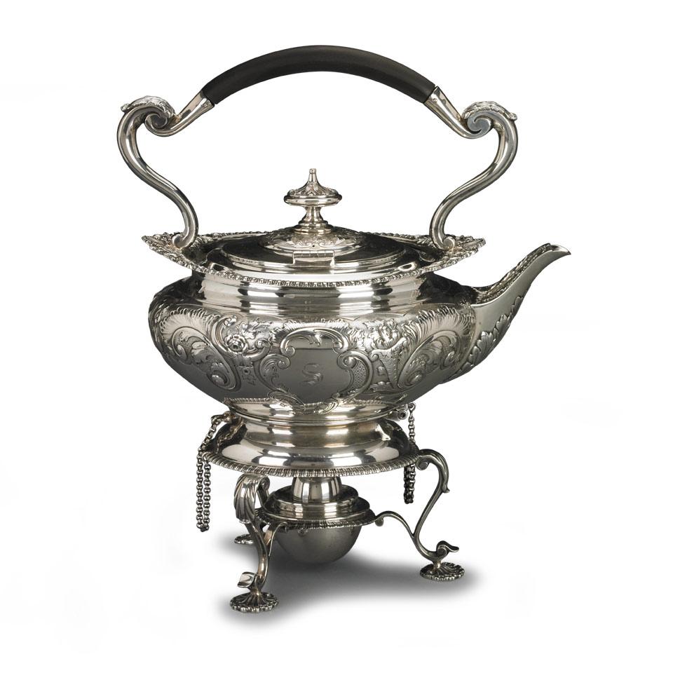 Edwardian Silver Tea Kettle on Lampstand, Elkington & Co., London, 1901