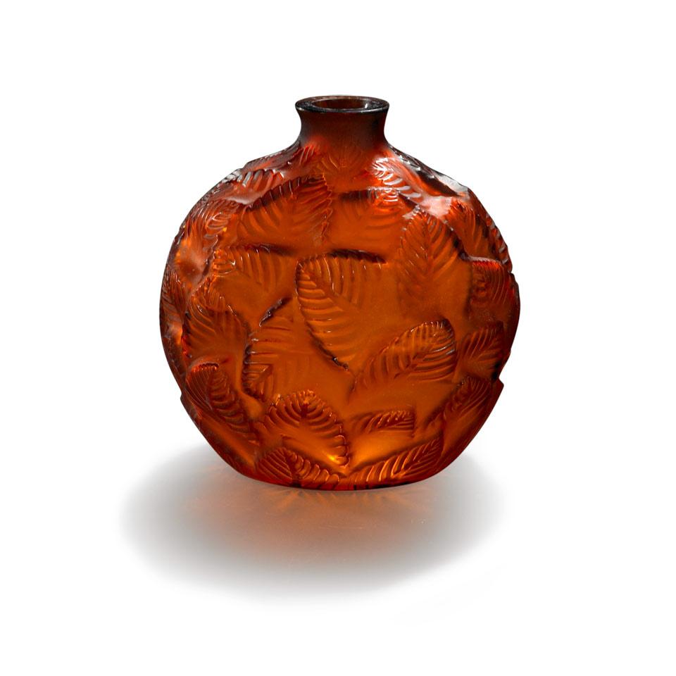 ‘Ormeaux’, Lalique Amber Glass Vase, c.1930
