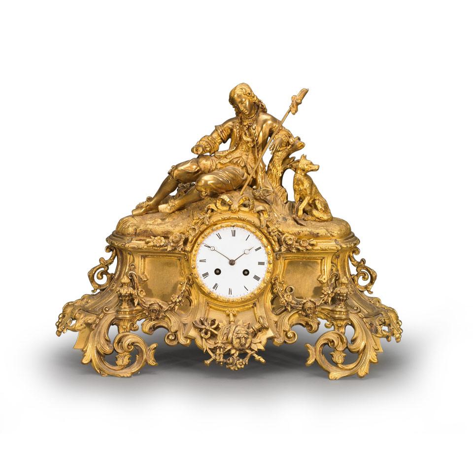 French Gilt Bronze Cased Mantel Clock, Jean-Baptiste Delettrez, Paris, late 19th century