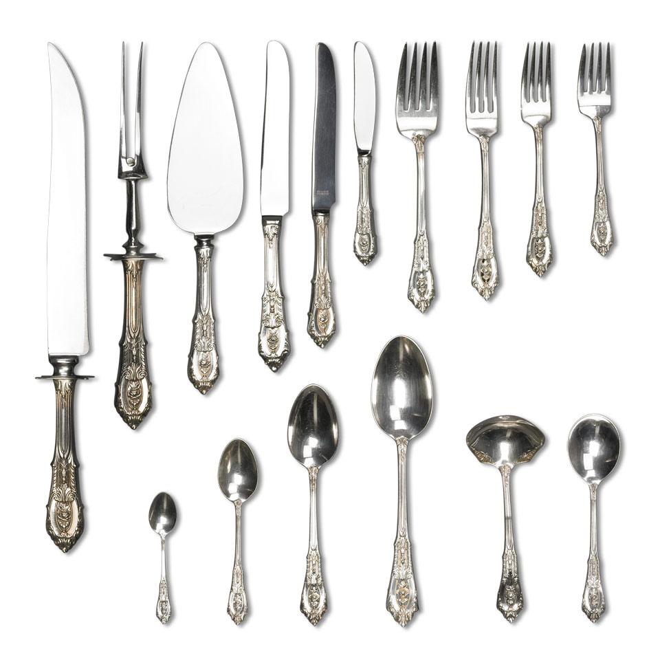 American Silver ’Rosepoint’ Pattern Flatware Service, R. Wallace & Sons, Wallingford, Ct., 20th century