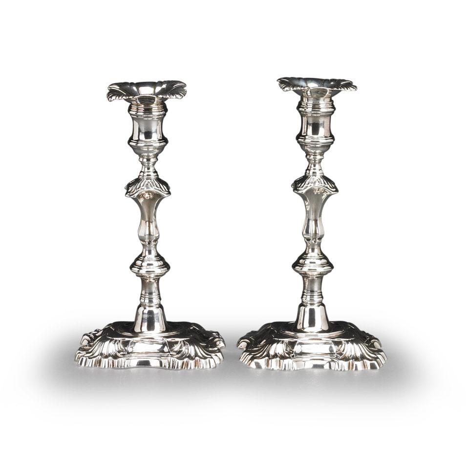 Assembled Pair of George II/III Silver Table Candlesticks, William Cafe and Ebenezer Coker, London, 1745/65