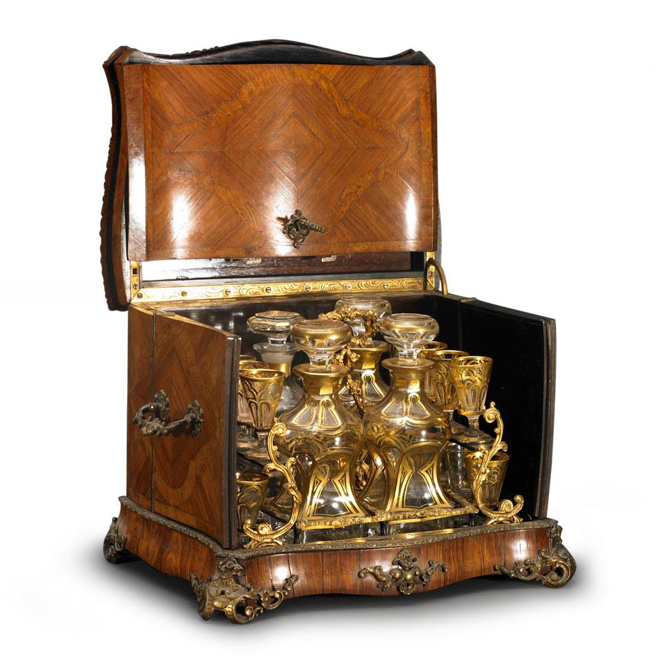 A French Gilt Bronze Mounted Tulipwood and Kingwood Tantalus, mid-19th century
