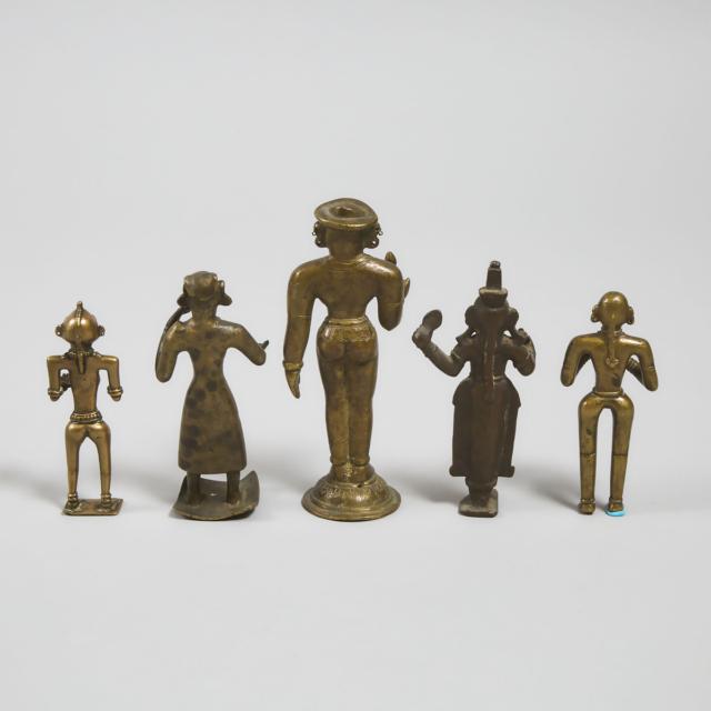 Group of Five Miniature Bronze Figures of Hindu Deities, 16th century and later