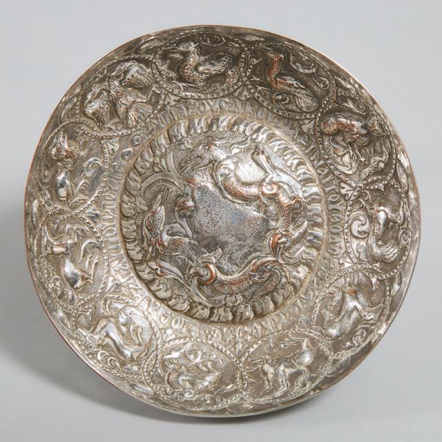 Balkan or Cypriot Ottoman Silvered Copper Wine Bowl, 18th/19th century 