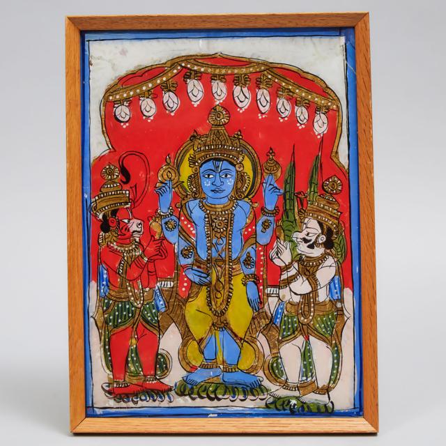 Three South Indian Hindu Reverse Paintings on Glass of Deities, Tanjore, 19th/early 20th century