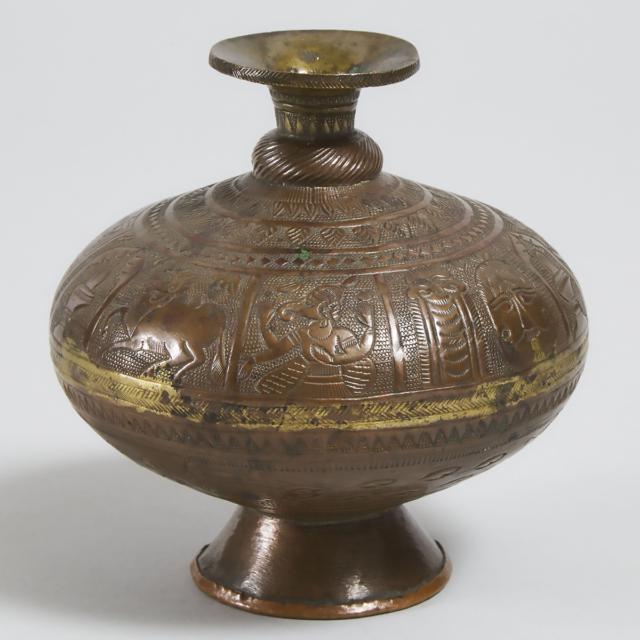 Indian Brass and Copper Hindu Chambu Lota, Benares or Rajasthan, 18th/19th century