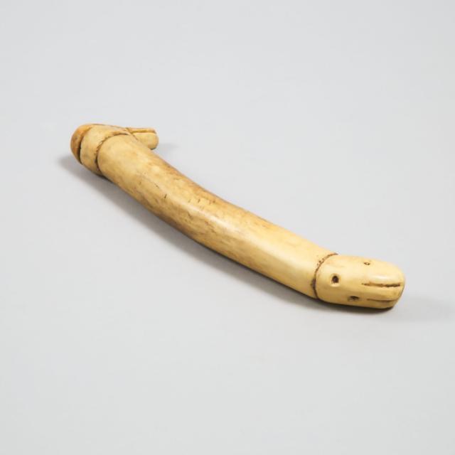 Carved Staghorn Pipe or Needle Case, 19th century
