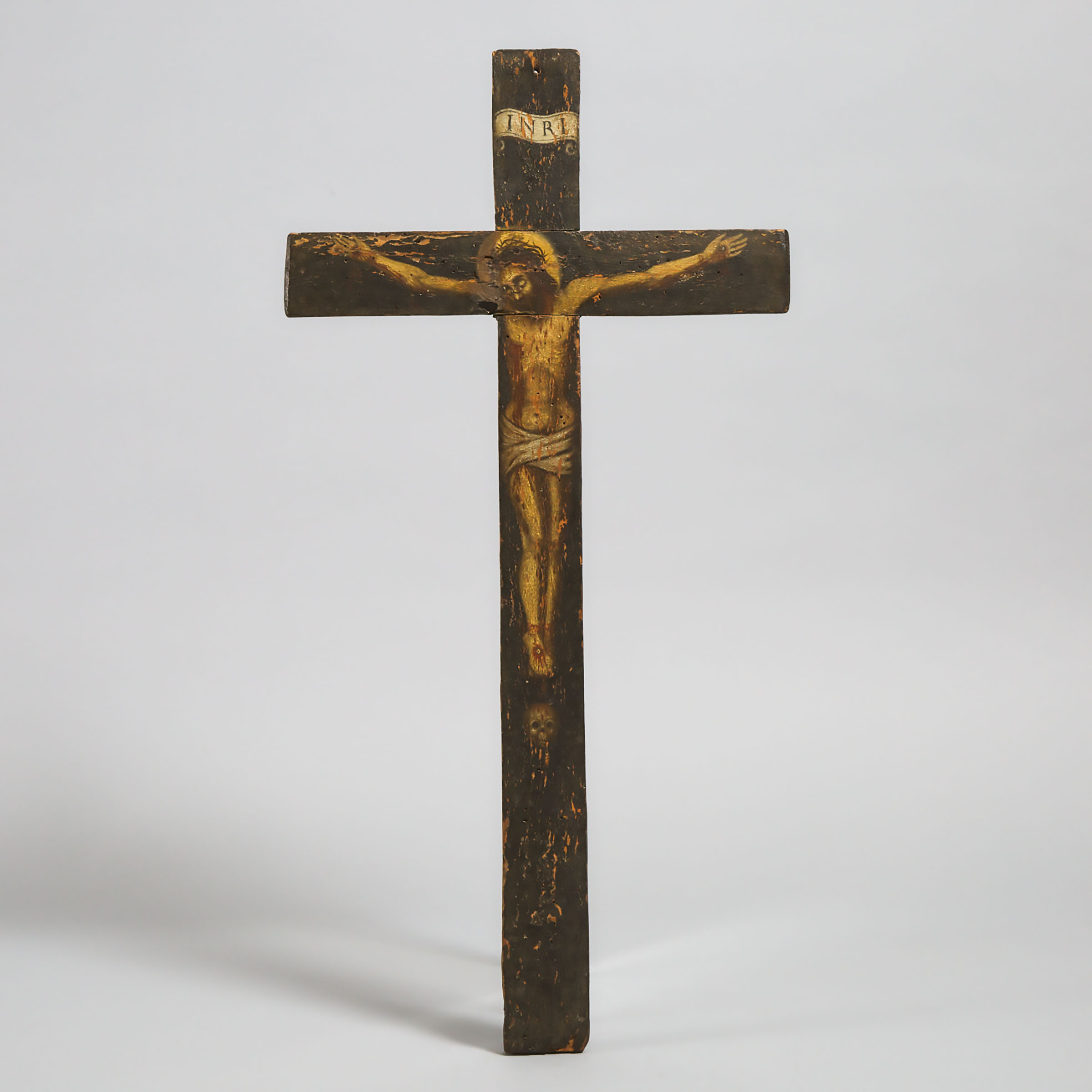Spanish Colonial Painted Crucifix, 19th century