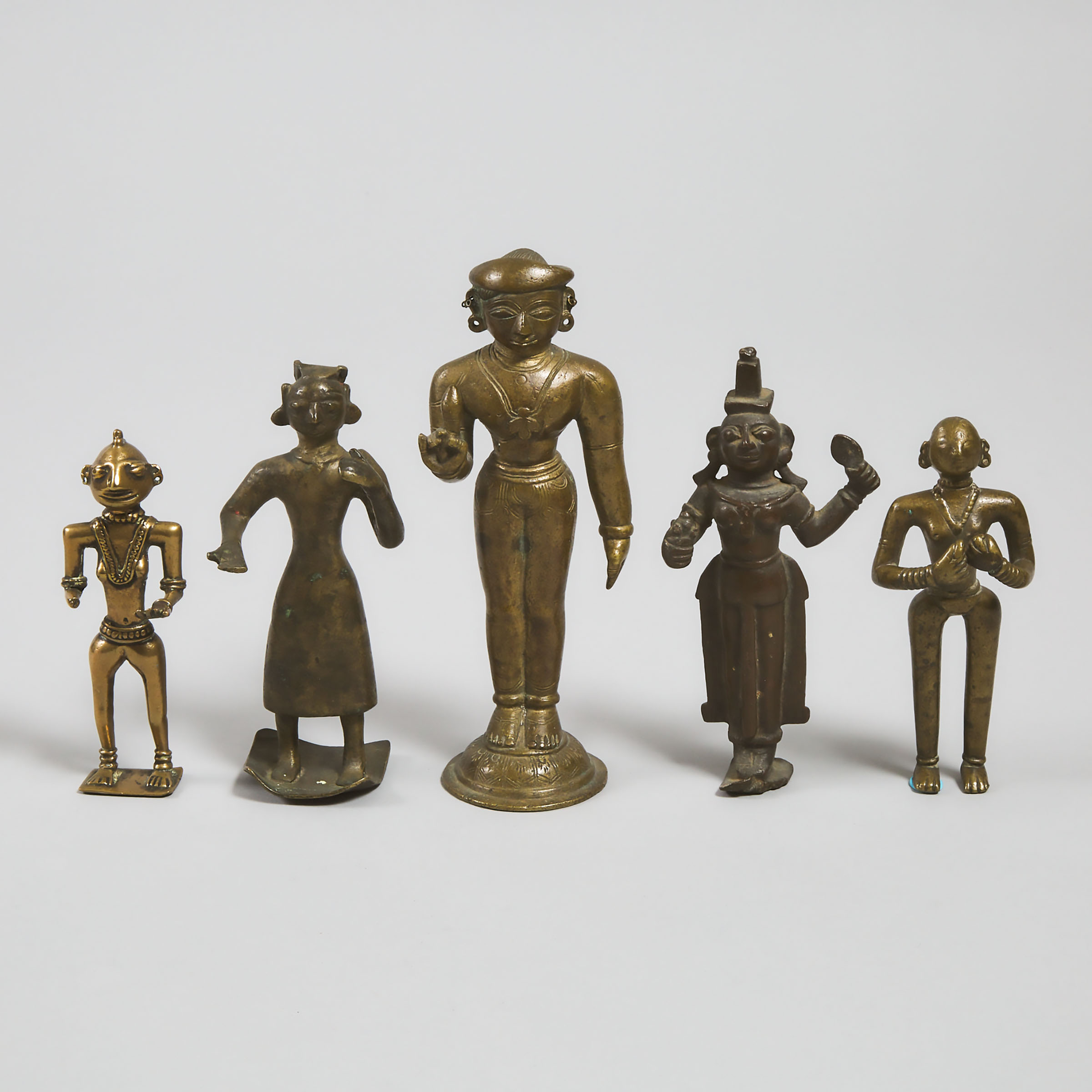 Group of Five Miniature Bronze Figures of Hindu Deities, 16th century and later