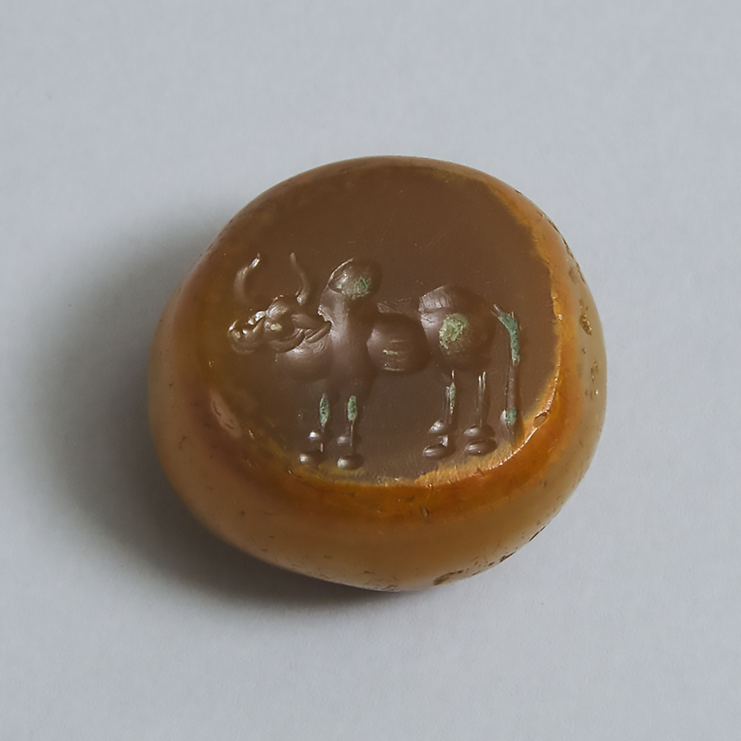 Indus Valley Carnelian Intaglio Seal With a Bull, 2600-1900 B.C.