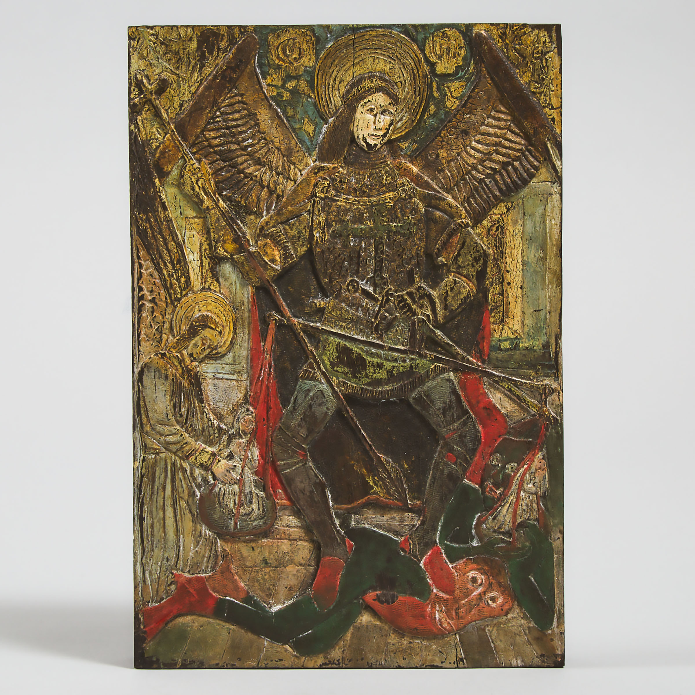 Spanish School Relief Icon of St. Michael and the Weighing of the Souls, 19th century