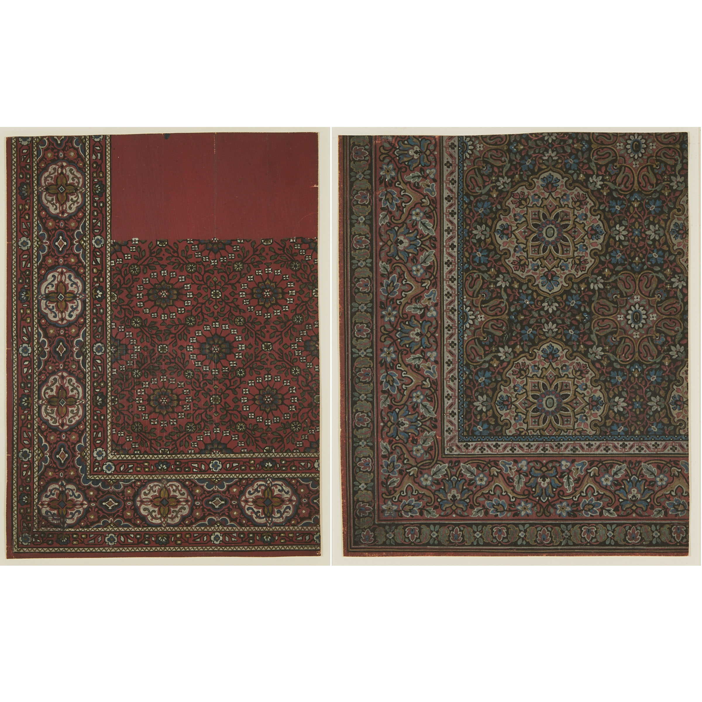 Pair of English School 'Persian' Carpet Designs, early 20th century