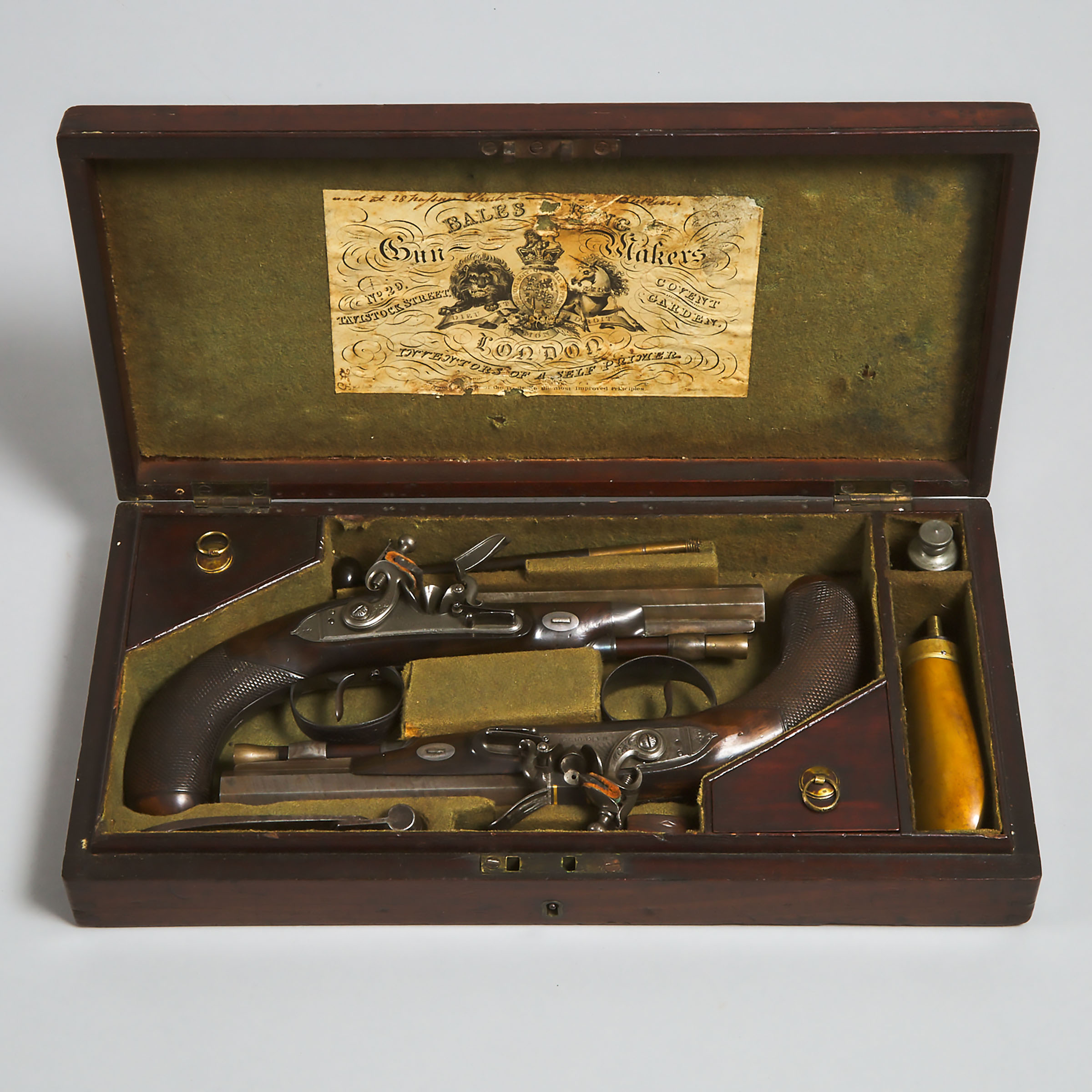 Cased Pair of English Dueling Pistols, John Harcourt, Ipswich, circa 1800